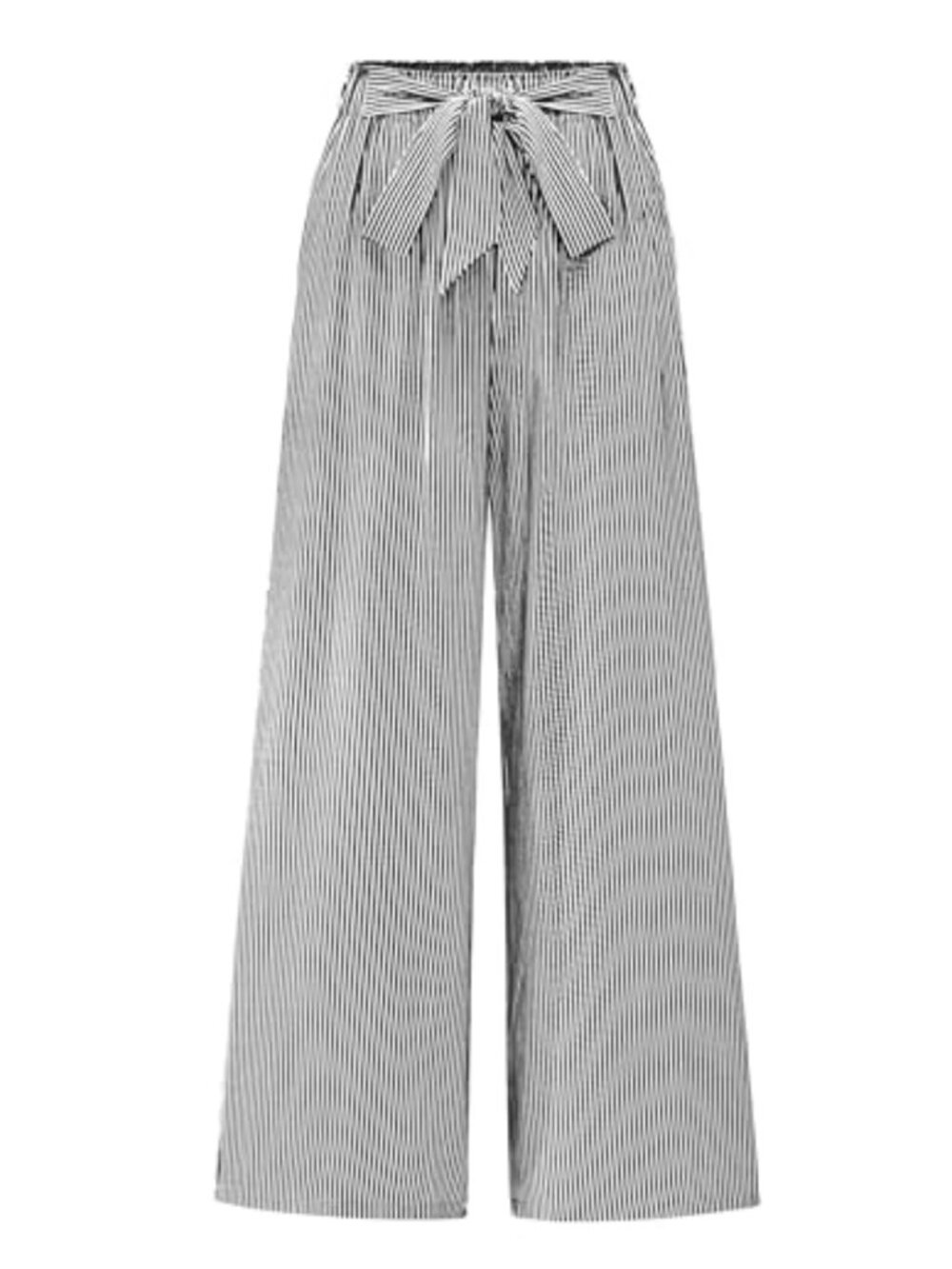 High Waist Tie Knot Wide Leg Palazzo Pants with Side Pockets Stretch